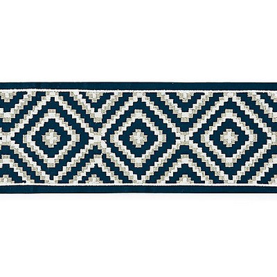 Scalamandre Trim Medina Embroidered Tape Indigo SC 0004T3306 Blue 55% COTTON;37% VISCOSE;8% SPUN POLYESTER  Trim Border Wide  Trim Tape 
