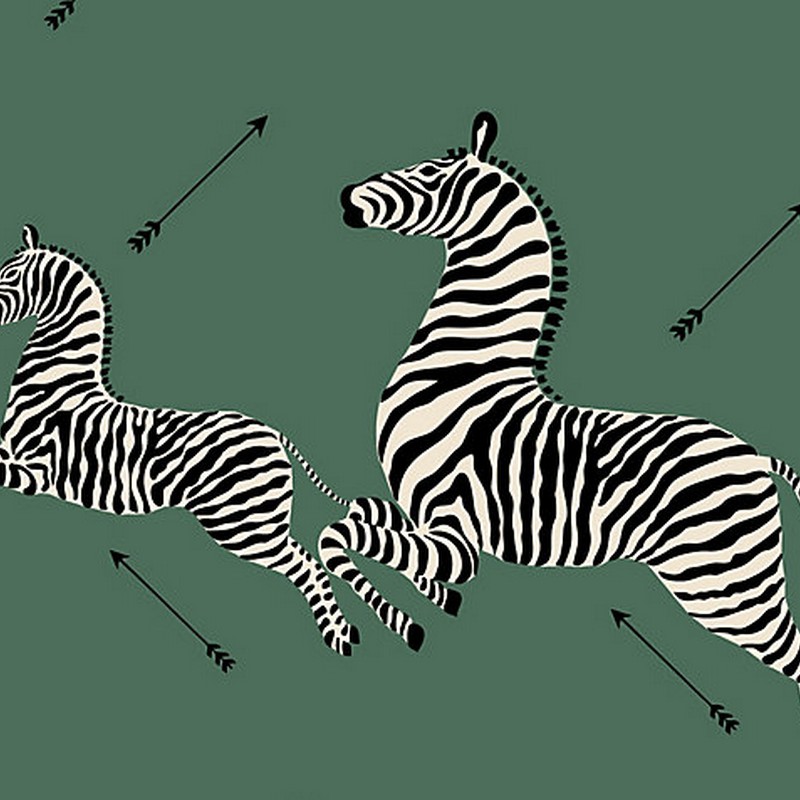 Scalamandre Wallcoverings Zebras Vinyl Serengeti Green Wallpaper