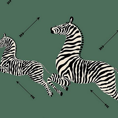 Scalamandre Wallcoverings Zebras Serengeti Green SC 0004WP81388M Green 100% PAPER Animals 