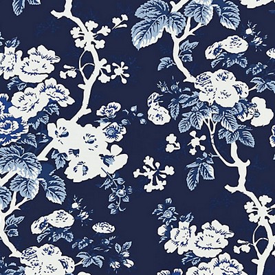 Scalamandre Wallcoverings Ascot Floral Print Indigo SC 0004WP88372 Blue 100% VINYL COATED PAPER Traditional Flower Wallpaper Flower Wallpaper 