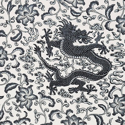 Scalamandre Chien Dragon Linen Print Charcoal FALL 2015 SC 000516558 Grey Multipurpose LINEN;48%  Blend Scrolling Vines  Toile Linen  Oriental  Fabric