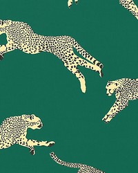 Leaping Cheetah Cotton Print Evergreen by   