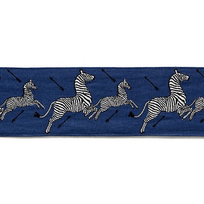 Scalamandre Trim Zebras Embroidered Tape Denim SAHARA SC 0005T3332 Blue Multipurpose 85% LINEN 15% POLYESTER Wide  Trim Tape  Trim Border 
