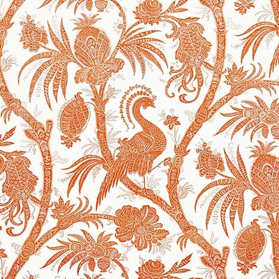 Scalamandre Wallcoverings Balinese Peacock Mandarin SC 0005WP88355 100% VINYL COATED PAPER|67% LINEN;33% COTTON Animals Bird and Butterfly Wallpapers Asian and Oriental Chinoiserie Toile 