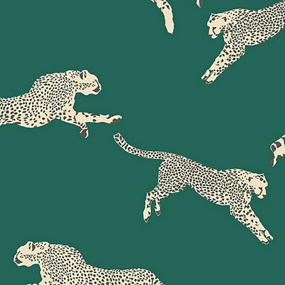 Scalamandre Wallcoverings Leaping Cheetah Evergreen SC 0005WP88449 Green Paper Non-Woven Animals Contemporary 