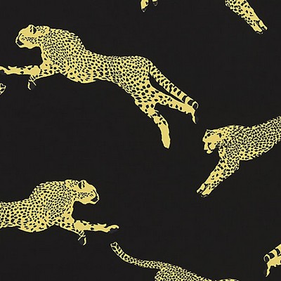 Scalamandre Leaping Cheetah Cotton Print Black Magic SAHARA SC 000616634 Gold Multipurpose COTTON COTTON Jungle Safari  Fabric