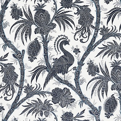 Scalamandre Wallcoverings Balinese Peacock Indigo SC 0006WP88355 Blue 100% VINYL COATED PAPER|67% LINEN;33% COTTON Animals Bird and Butterfly Wallpapers Asian and Oriental Chinoiserie Toile 