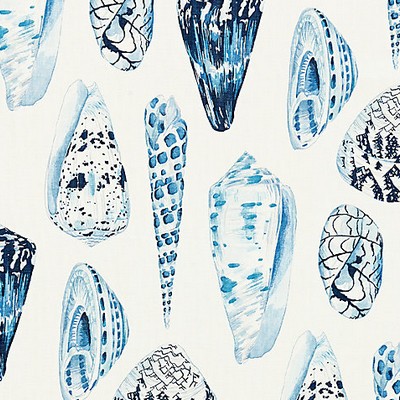 Scalamandre Coquina Porcelain SPRING 2016 SC 000716397 Blue Multipurpose LINEN LINEN Printed Linen  Sea Shell  Beach Fabric