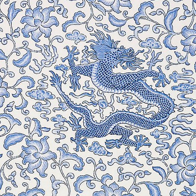 Scalamandre Chien Dragon Linen Print Hyacinth Blue FALL 2015 SC 000716558 Blue Multipurpose LINEN;48%  Blend Scrolling Vines  Toile Linen  Oriental  Fabric
