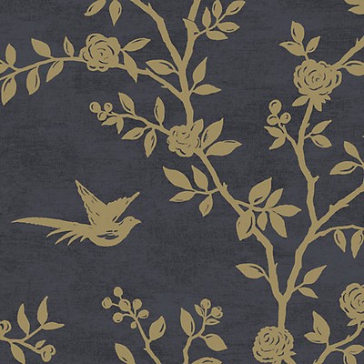 Scalamandre Wallcoverings Silhouette Gold Raven Daisy Bennett Anthology Resource SC 1200SILH Gold  Animals Bird and Butterfly Wallpapers Leaves Trees and Vines Wallpaper Flower Wallpaper 