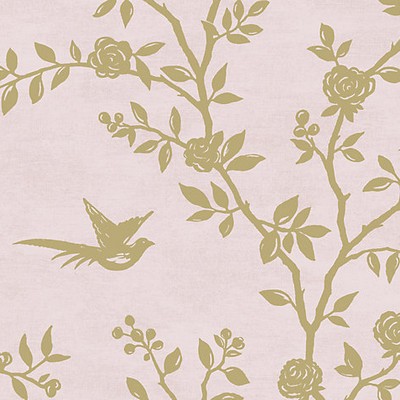 Scalamandre Wallcoverings Silhouette Old Rose Daisy Bennett Anthology Resource SC 1201SILH Pink  Animals Bird and Butterfly Wallpapers Leaves Trees and Vines Wallpaper Flower Wallpaper 