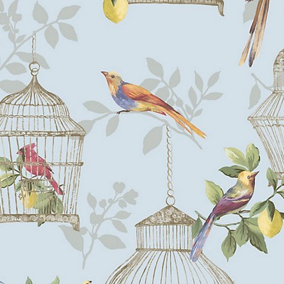 Scalamandre Wallcoverings Audubon Songbirds On Blue Daisy Bennett Anthology Resource SC 1902AUDU Blue  Animals Bird and Butterfly Wallpapers Leaves Trees and Vines Wallpaper Novelty Prints 