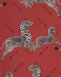 Zebras Wallpaper Trimmed Masai Red by  Scalamandre Wallcoverings 