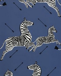 Zebras Wallpaper Trimmed Denim by  Scalamandre Wallcoverings 
