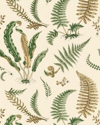 Elsie De Wolfe Wallcovering Greens On Off-white by   