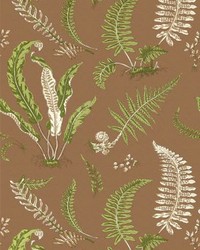Elsie De Wolfe Wallcovering Greens On Brown by   