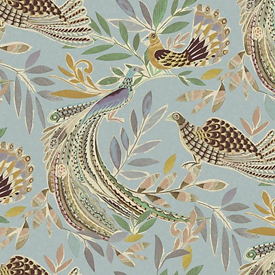 Scalamandre Wallcoverings Paraiso Pastel Sky Paraiso WJ200025030 Multi  Animals Bird and Butterfly Wallpapers Leaves Trees and Vines Wallpaper 