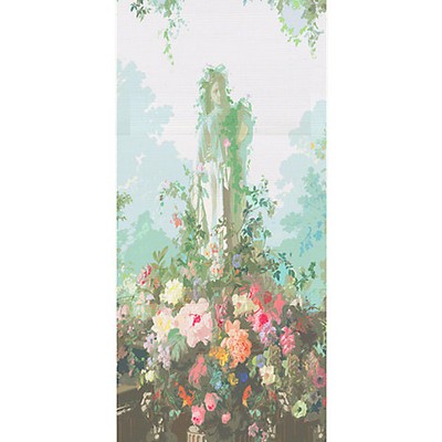 Scalamandre Wallcoverings Jardin Defosse  Statue Panel Chantilly WNM0001JARS Grey  Diamonds and Ogee Flower Wallpaper 