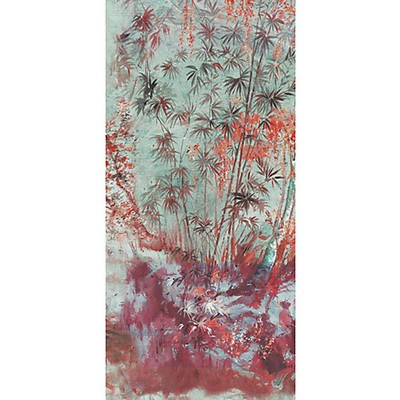 Scalamandre Wallcoverings Crested Crane  Panel 1 Turquoise Red WNM0002CRESP1 Grey  Asian and Oriental Chinoiserie 
