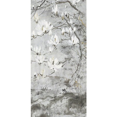 Scalamandre Wallcoverings Crested Crane  Panel 6 Silver Gold WNM0003CRESP6 Grey  Asian and Oriental Chinoiserie 