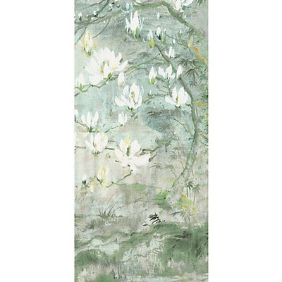 Scalamandre Wallcoverings Crested Crane  Panel 6 Green Gold WNM0004CRESP6 Grey  Asian and Oriental Chinoiserie 