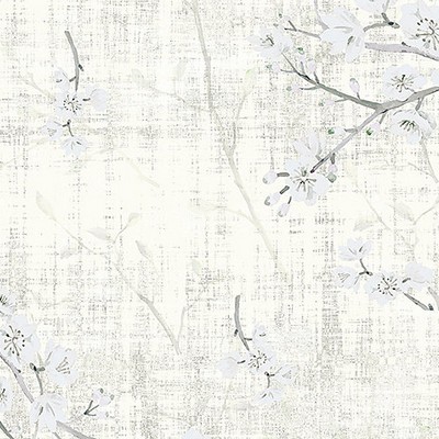 Scalamandre Wallcoverings Blossom Fantasia Ivory WNM1024BLOS Grey  Flower Wallpaper Asian and Oriental Chinoiserie 