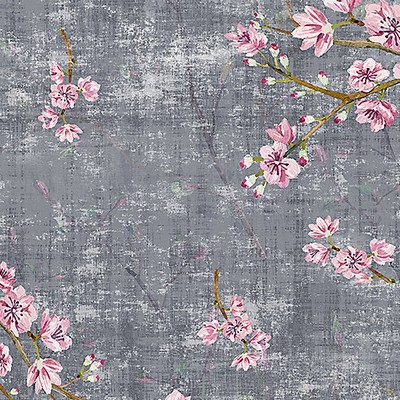 Scalamandre Wallcoverings Blossom Fantasia Charcoal WNM1049BLOS Grey  Flower Wallpaper Asian and Oriental Chinoiserie 