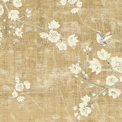 Scalamandre Wallcoverings Blossom Fantasia Gold WNM1051BLOS Grey  Flower Wallpaper Asian and Oriental Chinoiserie 