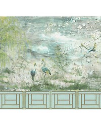 Crested Crane  Panel Set Green Gold by   