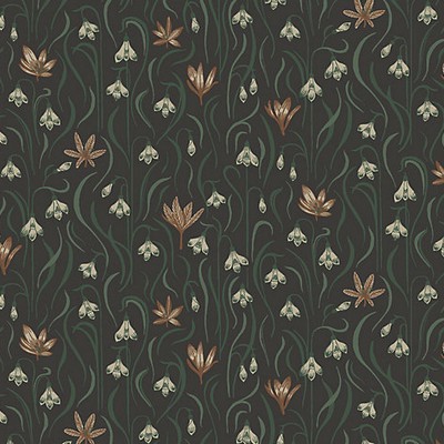 Scalamandre Wallcoverings Signe Charcoal WSB00020157 Green  Flower Wallpaper 