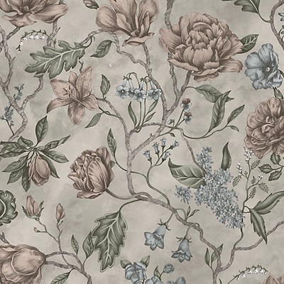 Scalamandre Wallcoverings Linda Clay Kolonin WSB00180244 Orange  Flower Wallpaper Leaves Trees and Vines Wallpaper 