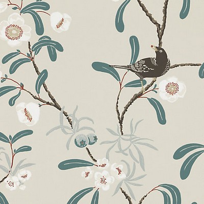 Scalamandre Wallcoverings Antonia Grey WSB00210104 Grey  Animals Bird and Butterfly Wallpapers Traditional Flower Wallpaper Flower Wallpaper 