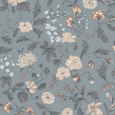 Scalamandre Wallcoverings Till Karin Folklore Blue WSB006501016 Grey  Flower Wallpaper 