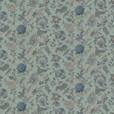 Stout Ingham 1 Turquoise COMFORTABLE LIVING MARINE/BAY INGH-1 Blue MULTIPURPOSE Linen 100% Linen Traditional Floral  Printed Linen  Floral Linen  