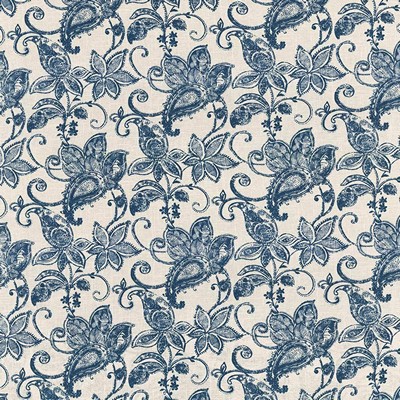 Kasmir Batik Floral Batik Blue in 1419 Blue Upholstery Linen  Blend Fire Rated Fabric Vine and Flower  Classic Paisley  Ethnic and Global   Fabric