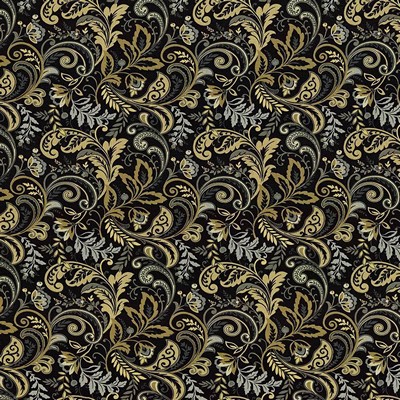Kasmir Belle Epoch Night in 1416 Black Upholstery Linen  Blend Fire Rated Fabric Vine and Flower  Classic Paisley  Scroll   Fabric