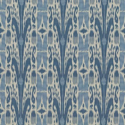 Kasmir Binjai Ikat Denim in 1419 Blue Upholstery Polyester  Blend Fire Rated Fabric Ethnic and Global   Fabric