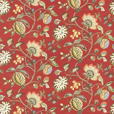 Kasmir Cadence Floral Scarlet in 1417 Red Upholstery Linen  Blend Fire Rated Fabric Vine and Flower  Jacobean Floral   Fabric