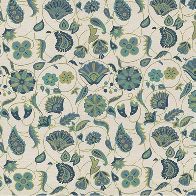 Kasmir Caspa Garden Turquoise in 1423 Blue Upholstery Polyester  Blend Fire Rated Fabric Vine and Flower   Fabric