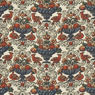 Kasmir Coventry Manor Document in 1434 Beige Upholstery Linen  Blend Fire Rated Fabric Birds and Feather  Vine and Flower  Scroll   Fabric