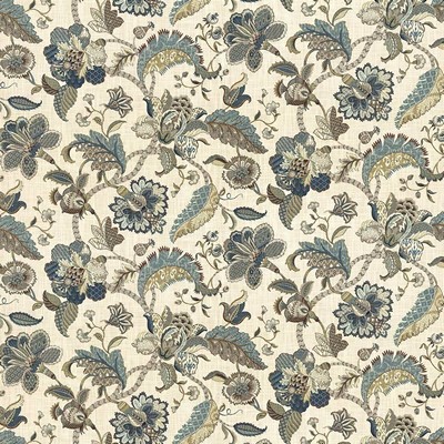 Kasmir Darby Hill French Blue in 5081 Blue Upholstery Cotton  Blend Fire Rated Fabric Vine and Flower  Jacobean Floral   Fabric