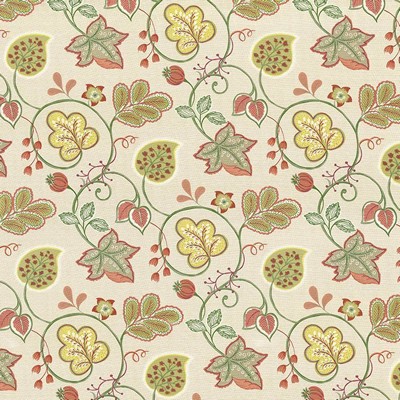 Kasmir Darjeeling Citron in 5062 Green Upholstery Cotton  Blend Fire Rated Fabric Jacobean Floral   Fabric