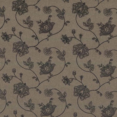 Kasmir Devon Garden Granite in 1433 Grey Polyester  Blend Crewel and Embroidered  Jacobean Floral   Fabric