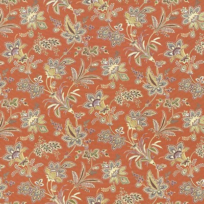Kasmir Evanston Terracotta in 5079 Multi Upholstery Cotton  Blend Fire Rated Fabric Vine and Flower  Jacobean Floral   Fabric