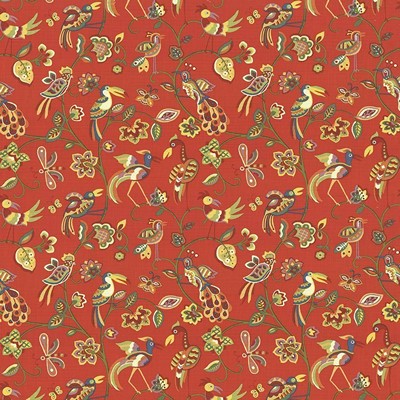 Kasmir Fine Feathered Vermillion in 1435 Multi Upholstery Cotton  Blend Fire Rated Fabric Birds and Feather  Vine and Flower   Fabric