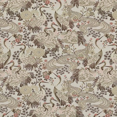 Kasmir Kutani Bubblegum in 1418 Brown Upholstery Polyester  Blend Fire Rated Fabric Birds and Feather  Ethnic and Global   Fabric
