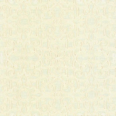Kasmir Marvelous Scroll Ivory in 5111 Beige Polyester  Blend Fire Rated Fabric Crewel and Embroidered  Scroll   Fabric