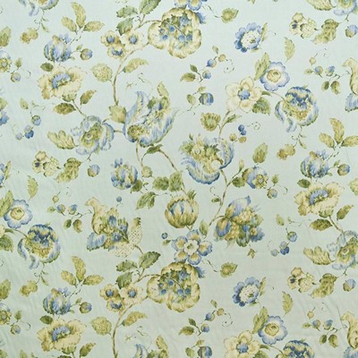 Kasmir Montvue Garden Aquamarine in GRAND TRADITIONS VOL 2 Blue Upholstery Cotton  Blend Fire Rated Fabric Vine and Flower  Jacobean Floral   Fabric