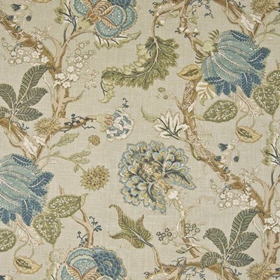 Kasmir Motley Sea Glass in 1330 Green Upholstery Linen  Blend Fire Rated Fabric Vine and Flower  Jacobean Floral   Fabric
