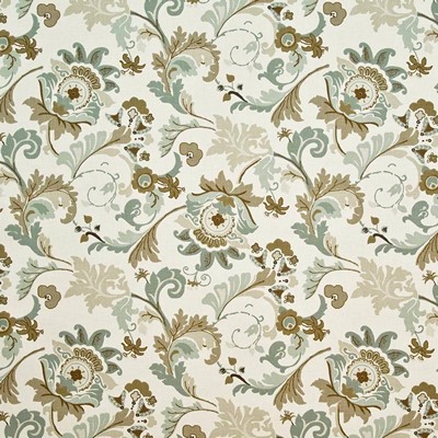 Kasmir Oak Brook Park Surf in GRAND TRADITIONS VOL 2 Multi Cotton  Blend Fire Rated Fabric Vine and Flower  Jacobean Floral   Fabric